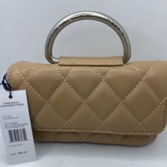 French Connection Handbags - French Connection Beige Quilted Clutch with Silver Handle